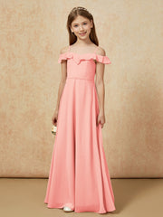 Off-the-shoulder A-Line Junior Bridesmaid Dresses Coral