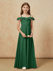 Off-the-shoulder A-Line Junior Bridesmaid Dresses Dark Green