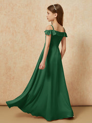 Off-the-shoulder A-Line Junior Bridesmaid Dresses Dark Green