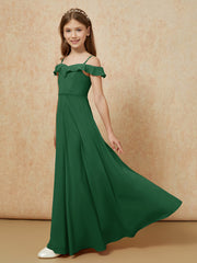 Off-the-shoulder A-Line Junior Bridesmaid Dresses Dark Green