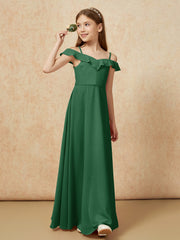 Off-the-shoulder A-Line Junior Bridesmaid Dresses Dark Green