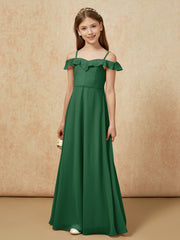 Off-the-shoulder A-Line Junior Bridesmaid Dresses Dark Green