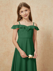 Off-the-shoulder A-Line Junior Bridesmaid Dresses Dark Green