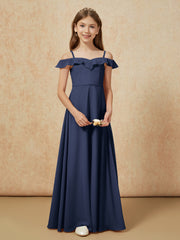 Off-the-shoulder A-Line Junior Bridesmaid Dresses Dark Navy