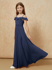 Off-the-shoulder A-Line Junior Bridesmaid Dresses Dark Navy