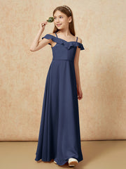 Off-the-shoulder A-Line Junior Bridesmaid Dresses Dark Navy