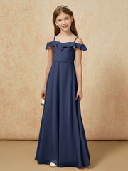 Off-the-shoulder A-Line Junior Bridesmaid Dresses Dark Navy