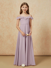 Off-the-shoulder A-Line Junior Bridesmaid Dresses Dusk
