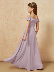 Off-the-shoulder A-Line Junior Bridesmaid Dresses Dusk