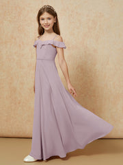 Off-the-shoulder A-Line Junior Bridesmaid Dresses Dusk