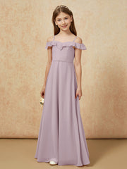 Off-the-shoulder A-Line Junior Bridesmaid Dresses Dusk