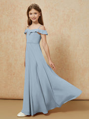Off-the-shoulder A-Line Junior Bridesmaid Dresses Dusty Blue