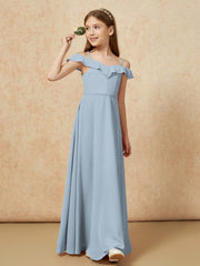 Off-the-shoulder A-Line Junior Bridesmaid Dresses Dusty Blue