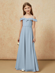 Off-the-shoulder A-Line Junior Bridesmaid Dresses Dusty Blue