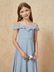 Off-the-shoulder A-Line Junior Bridesmaid Dresses Dusty Blue