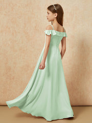 Off-the-shoulder A-Line Junior Bridesmaid Dresses Dusty Sage