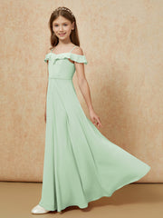 Off-the-shoulder A-Line Junior Bridesmaid Dresses Dusty Sage