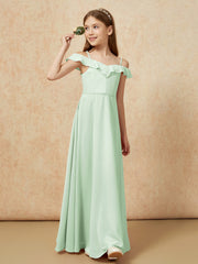 Off-the-shoulder A-Line Junior Bridesmaid Dresses Dusty Sage