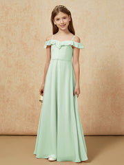 Off-the-shoulder A-Line Junior Bridesmaid Dresses Dusty Sage