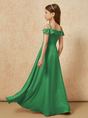 Off-the-shoulder A-Line Junior Bridesmaid Dresses Emerald
