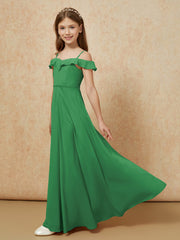 Off-the-shoulder A-Line Junior Bridesmaid Dresses Emerald