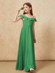 Off-the-shoulder A-Line Junior Bridesmaid Dresses Emerald