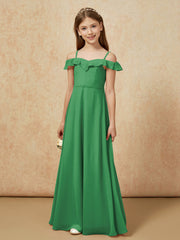 Off-the-shoulder A-Line Junior Bridesmaid Dresses Emerald