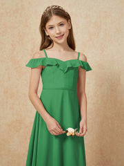 Off-the-shoulder A-Line Junior Bridesmaid Dresses Emerald