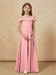 Off-the-shoulder A-Line Junior Bridesmaid Dresses Flamingo