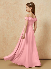 Off-the-shoulder A-Line Junior Bridesmaid Dresses Flamingo