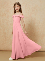 Off-the-shoulder A-Line Junior Bridesmaid Dresses Flamingo