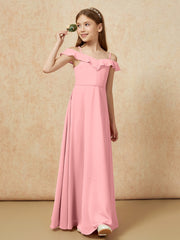 Off-the-shoulder A-Line Junior Bridesmaid Dresses Flamingo