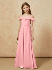 Off-the-shoulder A-Line Junior Bridesmaid Dresses Flamingo