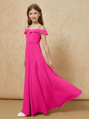 Off-the-shoulder A-Line Junior Bridesmaid Dresses Fuchsia