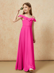 Off-the-shoulder A-Line Junior Bridesmaid Dresses Fuchsia