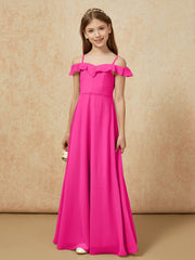 Off-the-shoulder A-Line Junior Bridesmaid Dresses Fuchsia