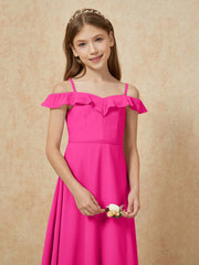 Off-the-shoulder A-Line Junior Bridesmaid Dresses Fuchsia