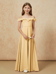Off-the-shoulder A-Line Junior Bridesmaid Dresses Gold