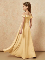 Off-the-shoulder A-Line Junior Bridesmaid Dresses Gold