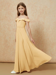 Off-the-shoulder A-Line Junior Bridesmaid Dresses Gold