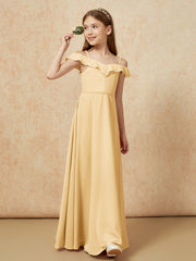 Off-the-shoulder A-Line Junior Bridesmaid Dresses Gold