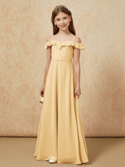 Off-the-shoulder A-Line Junior Bridesmaid Dresses Gold