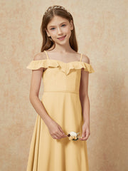 Off-the-shoulder A-Line Junior Bridesmaid Dresses Gold