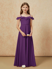 Off-the-shoulder A-Line Junior Bridesmaid Dresses Grape