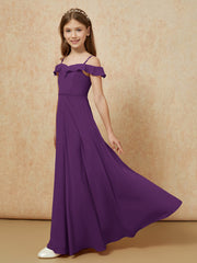 Off-the-shoulder A-Line Junior Bridesmaid Dresses Grape
