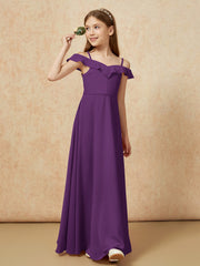 Off-the-shoulder A-Line Junior Bridesmaid Dresses Grape