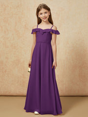 Off-the-shoulder A-Line Junior Bridesmaid Dresses Grape