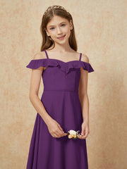 Off-the-shoulder A-Line Junior Bridesmaid Dresses Grape