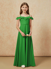 Off-the-shoulder A-Line Junior Bridesmaid Dresses Green