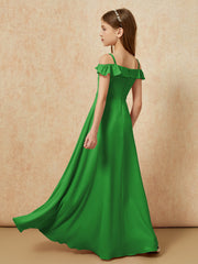 Off-the-shoulder A-Line Junior Bridesmaid Dresses Green
